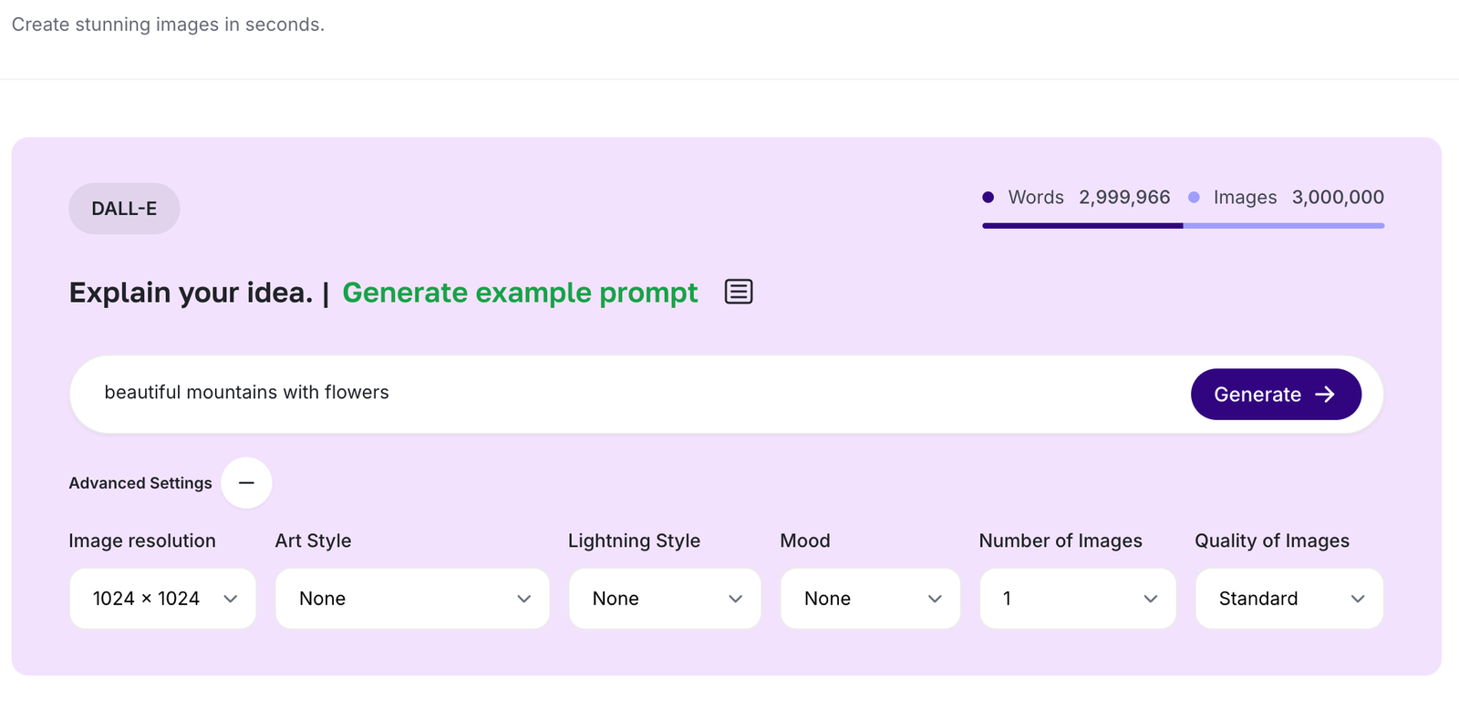 enter text, choose style, generate.